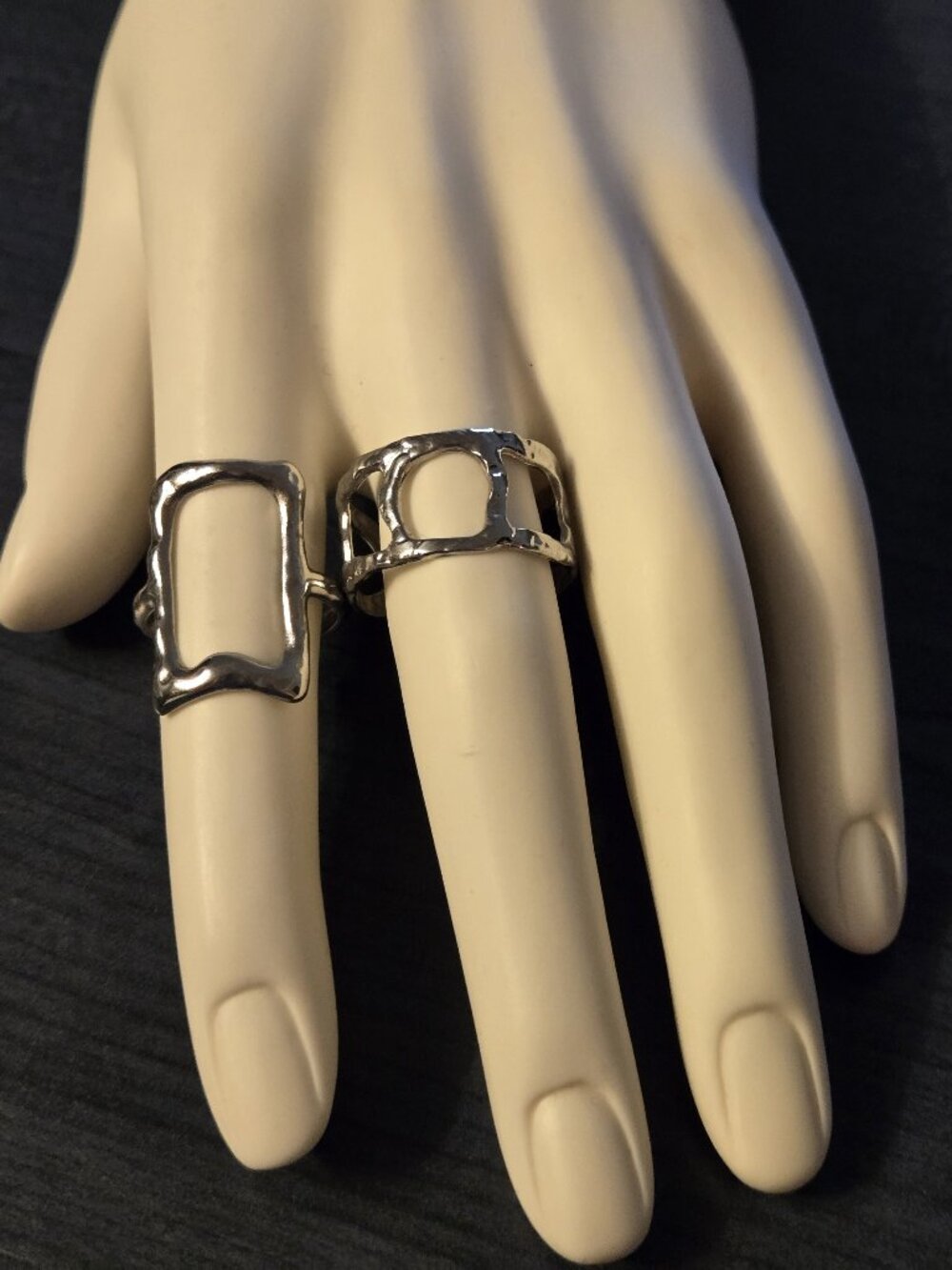 NEW Set of 2 Silver open Adjustable Rings